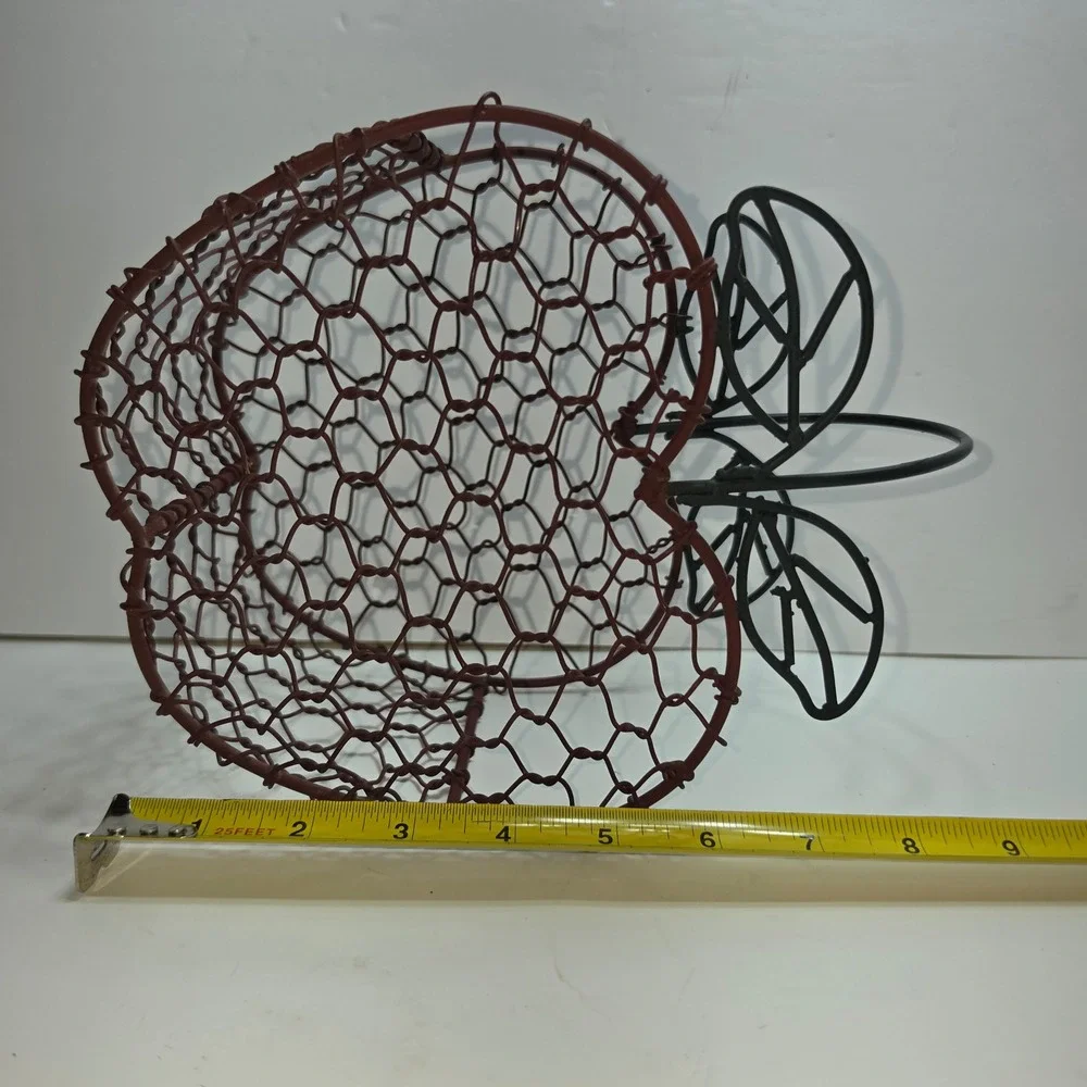 Rustic Apple Shaped Wire Fruit Basket Red Chicken Wire Farmhouse Decor Handle